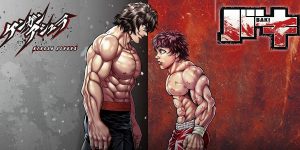 Baki und Kengan Ashura Crossover Artwork: Baki und Ohma schauen sich gegenseitig an